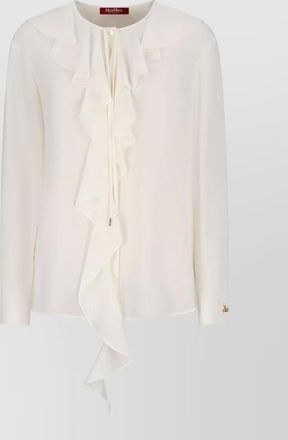 Max Mara long sleeve top round neck ruffle front