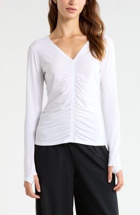 Zella Ruched Long Sleeve T-Shirt in White at Nordstrom, Size X-Small