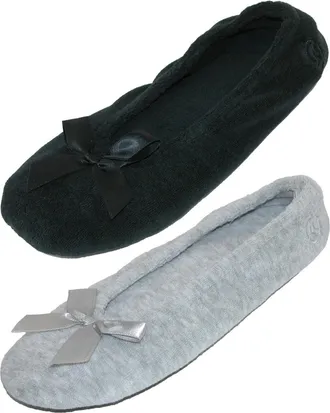Isotoner Womens Terry Classic Ballerina Slippers (Pack of 2)