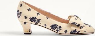 Valentino Garavani Bowow D&eacute;collet&eacute; In Papier Floral Fabric 45Mm Woman BUTTER/BLUE 37.5