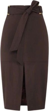 Elisabetta Franchi Gabardine Rok met Ceintuur - Dames - Midirokken - Bruin - XS - Satijn - Rokken
