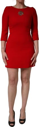 Dolce & Gabbana Red Heart Emmbellished Wool Mini Womens Dress
