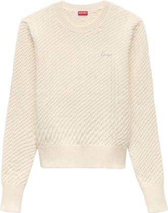 Kenzo Signature Kabelgebreide Trui - Dames - Ronde hals truien - Beige - XS - Katoen - Truien & Vesten