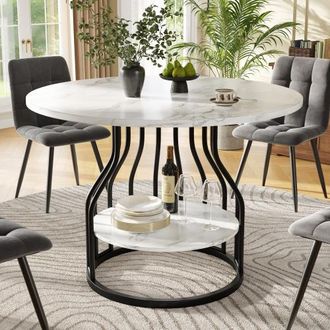 OEM Tavolo Da Pranzo Rotondo (80&times;80&times;76 Cm), Tavolo Da Pranzo Per Cucina, Tavolino Rotondo Per 4 Persone, Piccolo Ripiano Rotondo Al Centro Per Riporre Ogg