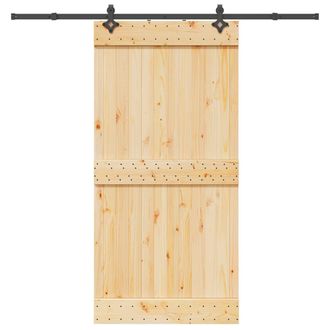 Berkfield Home Sliding Door with Hardware Set 100x210 cm Solid Wood Pine in Brown