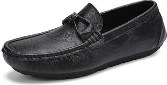 Generic Mens Loafers Shoes Genuine Leather Bow Stitching Details Round Toe Anti-Slip Flat Heel Flexible Prom Slip On(5.5 UK) Black