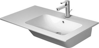 Duravit Lavabo Duravit Me De Starck Furniture 83 Cm, 2 Agujeros Para Grifos, Con Rebosadero, Con Banco Para Grifos, Asim&eacute;trico, Lavabo, Color: Seda Blanca Mat