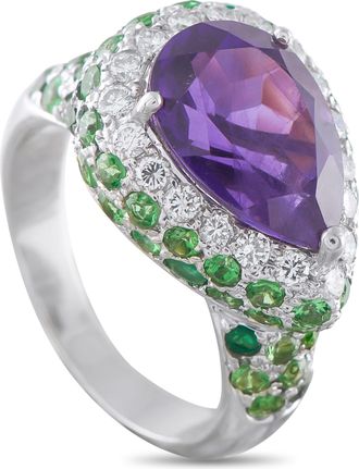 Luxury Bazaar 14K White Gold 0.50ct Diamond, Amethyst, and Tsavorite Ring MF02-050526