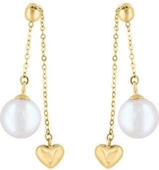 Effy Freshwater Pearl & Heart Drop Earrings in White at Nordstrom Rack