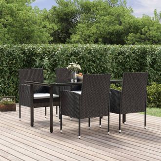 vidaXL Set De Muebles Jard&iacute;n 5 Pzas Con Cojines Rat&aacute;n Sint&eacute;tico Negro Vidaxl