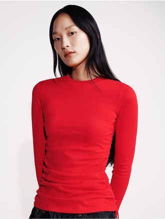 Calvin Klein Womens Ruched Slim T-Shirt - Red - XS