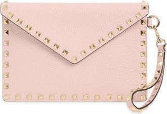 Valentino Garavani Medium Rockstud Leather Clutch in Rose Quartz at Nordstrom