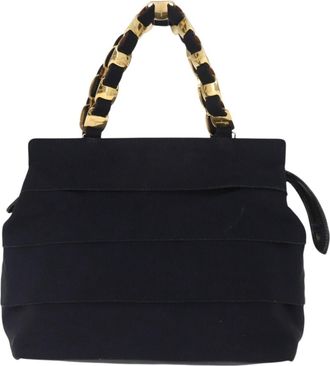 Ferragamo Vala Handbag Canvas Navy Canvas Handbag (Pre-Owned)