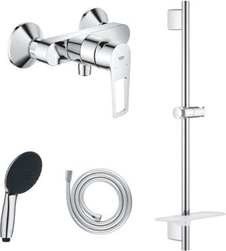 GROHE Conjunto Mezclador Ducha Mec&aacute;nico Grohe Startloop + Teleducha Vitalio Start 110 + Barra Vitalio Smartactive Quickflix + Flexible