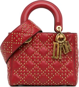 Dior Pre-owned Womens Lady Studded Handbag - Red Leather - One Size