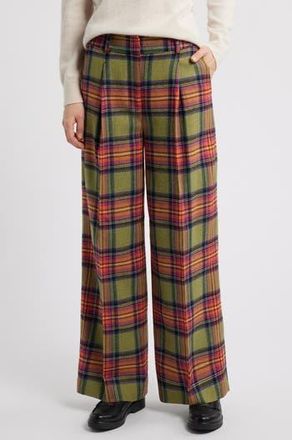 Boden Chiswick Plaid Wide Leg Pants in Green And Purple Check at Nordstrom Rack, Size 8