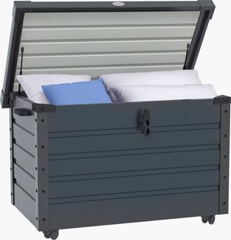 OEM Ba&uacute;l De Almacenaje Exterior De Acero Galvanizado Con 4 Ruedas 2 Asas Y Tapa Con Cerradura 100x62x65 Cm Gris Oscuro