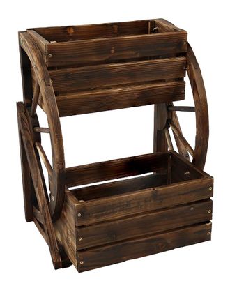 Sunnydaze Indoor/Outdoor 2-Tiered Charred Fir Wagon Wheel Planter