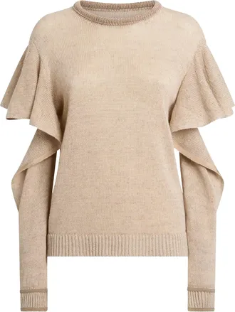 Moschino Ruffled Cut-Out Sleeve Knitted Linen Blend Top