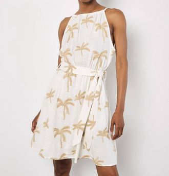 Apricot Embroidered Palm Tree Dress In Cream/camel