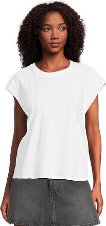 Mod-o-doc Cap Sleeve Mix Media T-Shirts Womens Clothing White : MD (US 8-10), Cotton