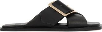 Kazar Platte Slippers met Kruisbanden - Dames - Sandalen - Zwart - 39 EU - Leer - Schoenen