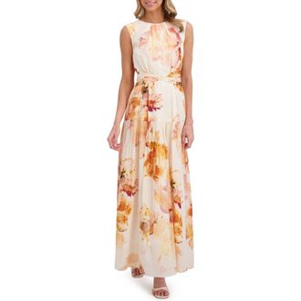 Ted Baker Metallic Floral Wrap Waist Cotton Blend Maxi Dress in Spicy Orange at Nordstrom Rack, Size 4