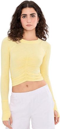 Free People Movement Tempo Ruched Long Sleeve Womens Workout Sunlit Yellow : LG (Womens 12-14), Elastane/Polyester