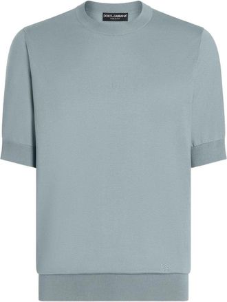 Dolce & Gabbana Logo Embroidered T-shirt - Heren - Ronde hals truien - Blauw - M - Truien & Vesten