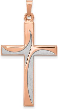Diamond2Deal 14k Rose Gold Rhodium Cross Pendant