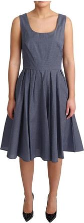 Dolce & Gabbana Blauwe Polka Katoenen A-Lijn Jurk - Dames - Casual kleedjes - Blauw - M - Katoen - Kleedjes