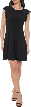 Tash And Sophie Ruffle Cap Sleeve A-Line Dress in Black White at Nordstrom Rack, Size X-Large