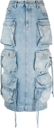 The Attico Light Blue Denim Cargo Midi Skirt