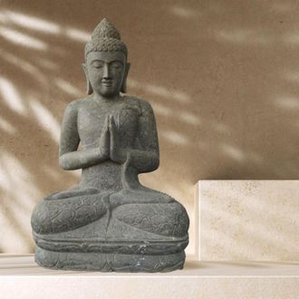 Wanda Collection Estatua Jard&iacute;&shy;n Zen Buda Piedra Volc&aacute;nica Posici&oacute;n De Rezo 120 Cm