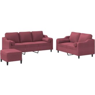vidaXL Vidaxl - Juego De Sof&aacute;s Con Cojines 3 Piezas Tela Rojo Tinto