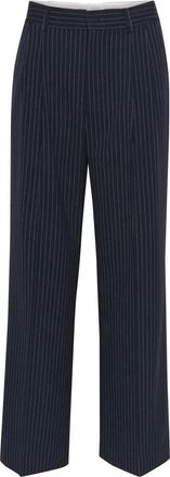 Part Two Navy Pinstripe Wide Leg Broeken - Dames - Wijde Broeken - Blauw - L - Broeken