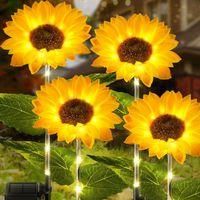 OEM Juego De 4 Guirnaldas De Luces Solares Con Forma De Girasol Para Jardines Exteriores, Con Tallos Luminosos, Resistentes Al Agua (ip65), Ideales Para D