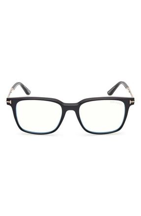 Tom Ford 53mm Square Optical Glasses in Shiny Black /Shiny Rose Gold at Nordstrom