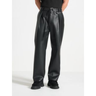 Mani&egrave;re De Voir Serge Relaxed Fit Leather Pleated Trousers in Black at Nordstrom, Size 34