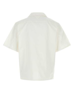 Prada Mens White Poplin Shirt Rosso Exterior: Cotton Camicie