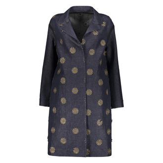 Moorer Single-Breasted Coats, female, Blue, Size: S Reversible Floral Embroidered Linen Blazer
