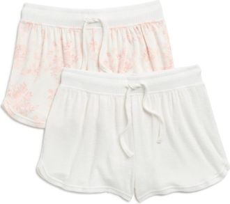 Yogalicious 2-Pack Assorted Slub Pajama Shorts in Peach Blossom/White Dove at Nordstrom Rack, Size Xx-Small