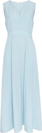 Moss Copenhagen Kleedjes, Dames, Blauw, S, Linnen, Daria SL V Dress