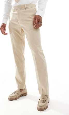 Asos Wedding - Pantaloni da abito slim in misto lino color pietra-Neutro