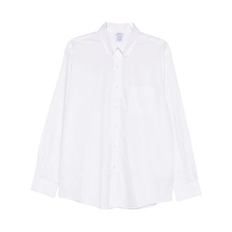 Brooks Brothers Casual Shirts, male, White, Size: 2XL Stretch Supima Cotton Non-Iron Pinpoint Oxford Button-Down Collar Dress Shirt