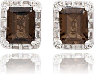 Suzy Levian Sterling Silver Emerald Cut Blue Topaz And White Topaz Stud Earrings