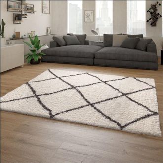 Paco Home Paco Home - Alfombra Sal&oacute;n Pelo Largo Shaggy Motivo Escandinavo Crema Gris 120x160 Cm