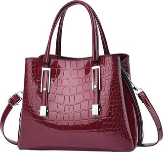 Generic Fashion Bright Stone Pattern Leather Messenger Handbag for Women Stylish Durable Shoulder Bag with Adjustable Strap (Red, One Size)