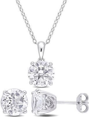 Delmar Sterling Silver Round White Topaz Stud Earrings & Pendant Necklace Set at Nordstrom Rack