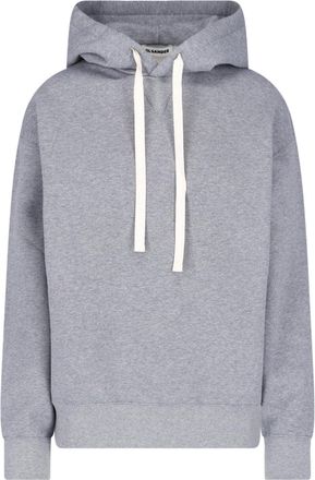 Jil Sander Relaxed Fit Grey Hooded Sweatshirt with Drawstring